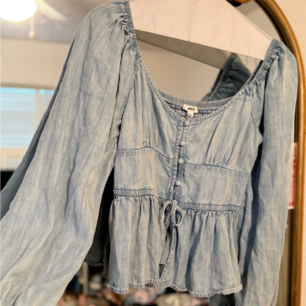 Aerie Light Blue Jean Top